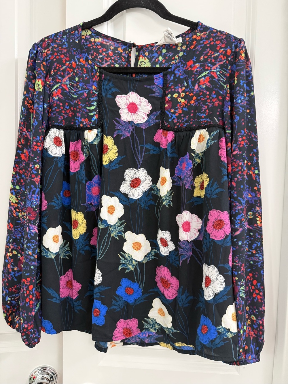 For the Republic Floral Patchwork Long-Sleeve Peasant Top - Black Multicolor